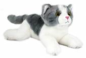  Plyšová kočka šedo-bílá, ležící, 32 cm - supershop.sk